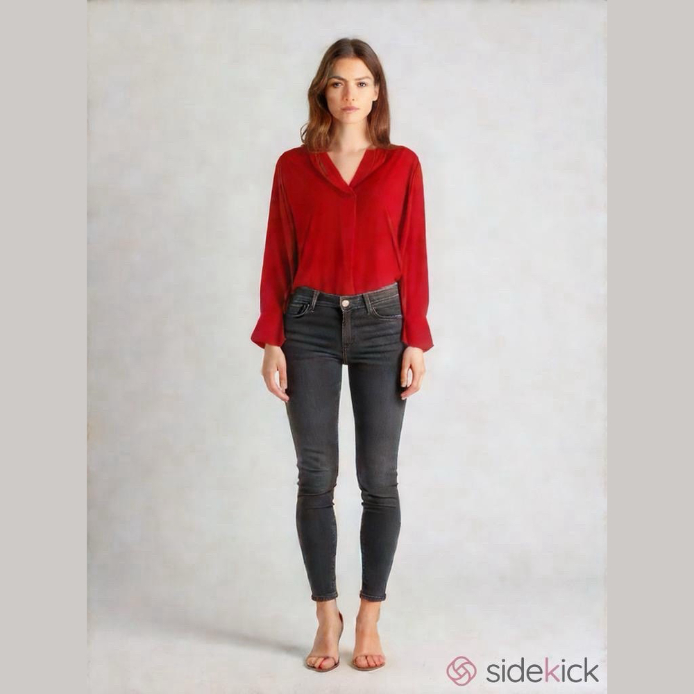 Pleione Anthropologie Red Tunic V-Neck Corpcore Office Polished Blouse
